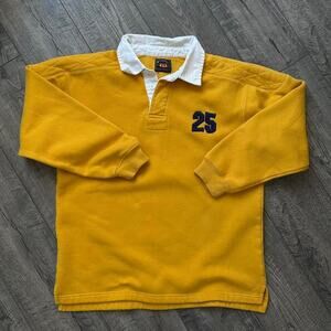 Vintage 00s Yellow Sporty Rugby Number Polo Shirt Top Sweatshirt Longsleeve